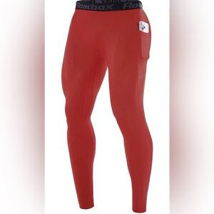 Roadbox Men's Red Compression Pants With Pockets